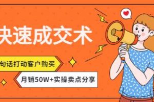《快速成交术》一句话打动客户购买,月销50W+实操卖点分享!